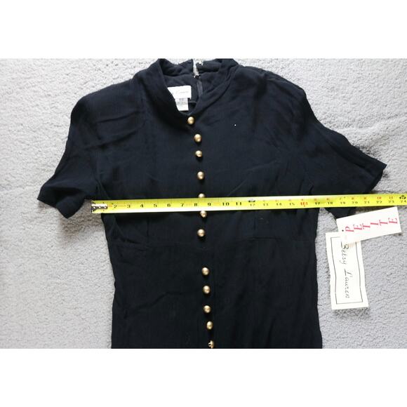New Best Lauren Dress Maxi Black Crepe Petite 11/12 Gold Button Vintage 90s - Picture 6 of 7